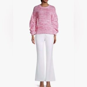 NEW $275 ELIE TAHARI Puff Sleeve
Sweater XL Pink Combo Peruvian Cotton